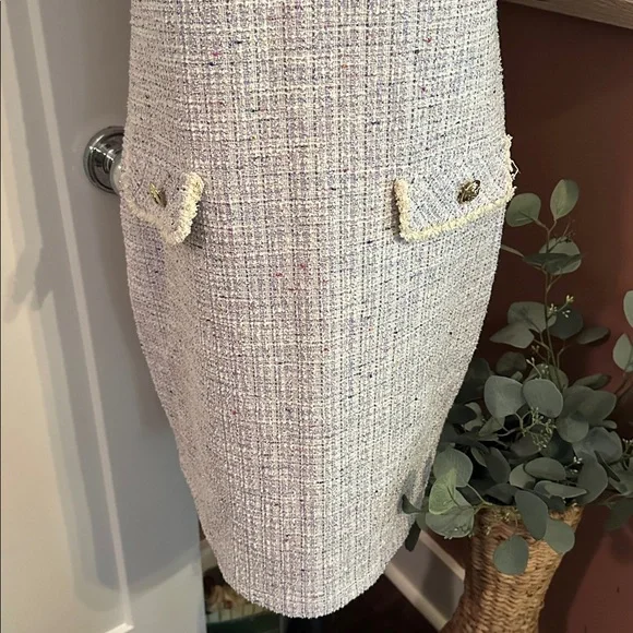Isaac Mizrahi Boucle Tweed hip pockets lavender Cream short sleeve S Mini Dress - Picture 3 of 14